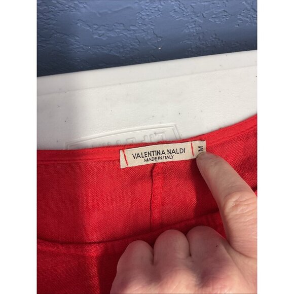 Valentina Naldi Womens size M Red 100% Linen Blouse Ruffles Made in Italy - Picture 5 of 8